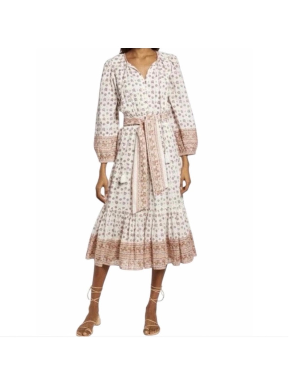Women's Cleobella Blakely Midi Dress Size L White Brown Floral